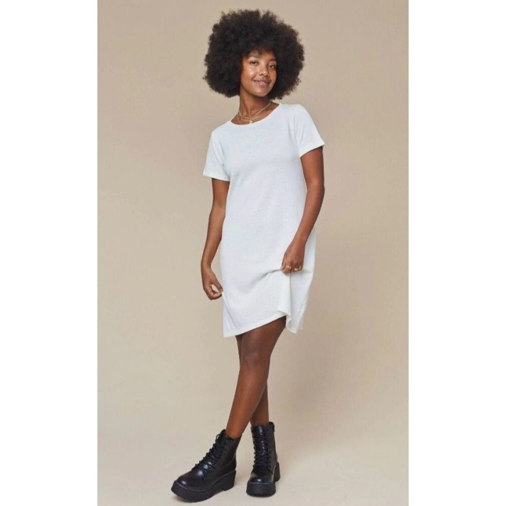 Jungmaven Rae Dress Womens M Beige Midi Tee Shirt Dress Hemp Organic Cotton Boho